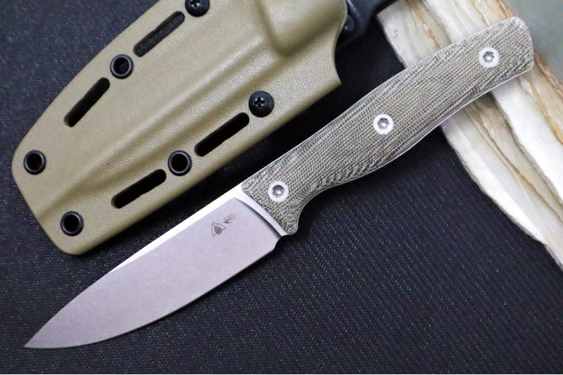 SURVIVE! EDC-4 - OD Green Canvas Micarta Handle / Full Flat Grind / Drop Point Blade / K390 Steel / FDE Kydex Sheath