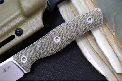 SURVIVE! EDC-4 - OD Green Canvas Micarta Handle / Full Flat Grind / Drop Point Blade / K390 Steel / FDE Kydex Sheath