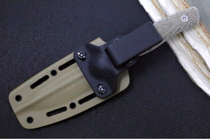 SURVIVE! EDC-4 - OD Green Canvas Micarta Handle / Full Flat Grind / Drop Point Blade / K390 Steel / FDE Kydex Sheath