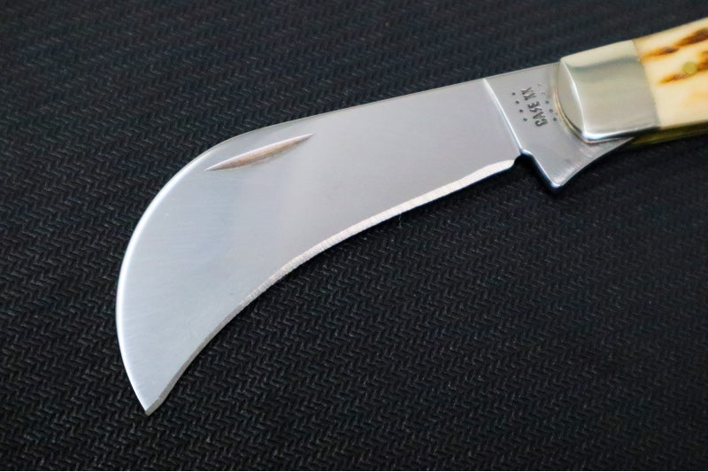 Garage Sale Case Knives Barehead Hawkbill Pruner - Tru-Sharp Stainless Steel / Amber Bone Peach Seed Jig 00249 - Northwest Knives