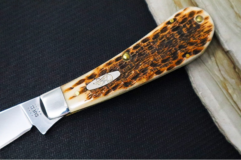 Garage Sale Case Knives Barehead Hawkbill Pruner - Tru-Sharp Stainless Steel / Amber Bone Peach Seed Jig 00249 - Northwest Knives
