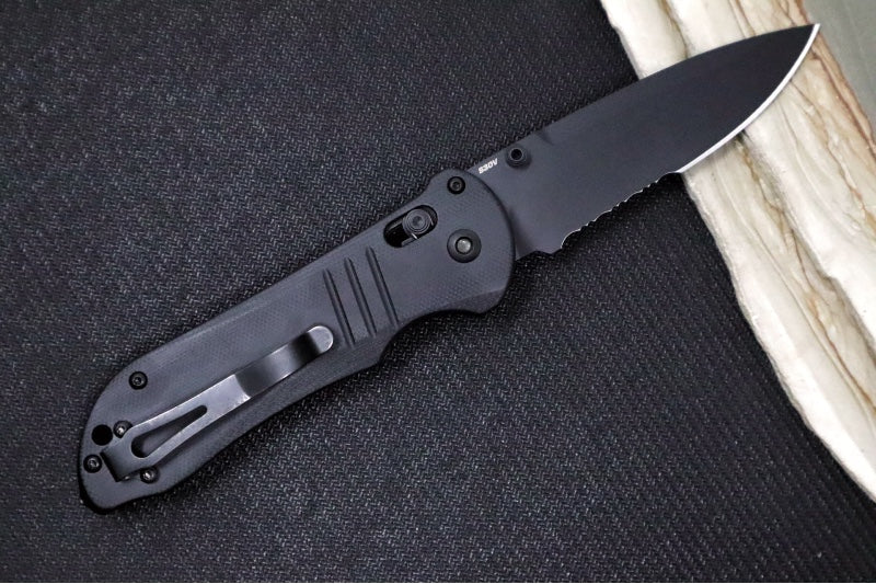 Benchmade 917SBK - CPM-S30V Steel / Black Finish / Drop Point Blade with Serrates / Black G-10 Handle / 440C Folding Rescue Hook - Northwest Knives