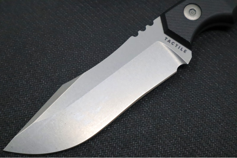 Tactile Turn Osprey Fixed Blade - Stonewashed Clip Point Blade / CPM-Magnacut Steel / Black Richlite Micarta Handle / Black Bolteron Sheath