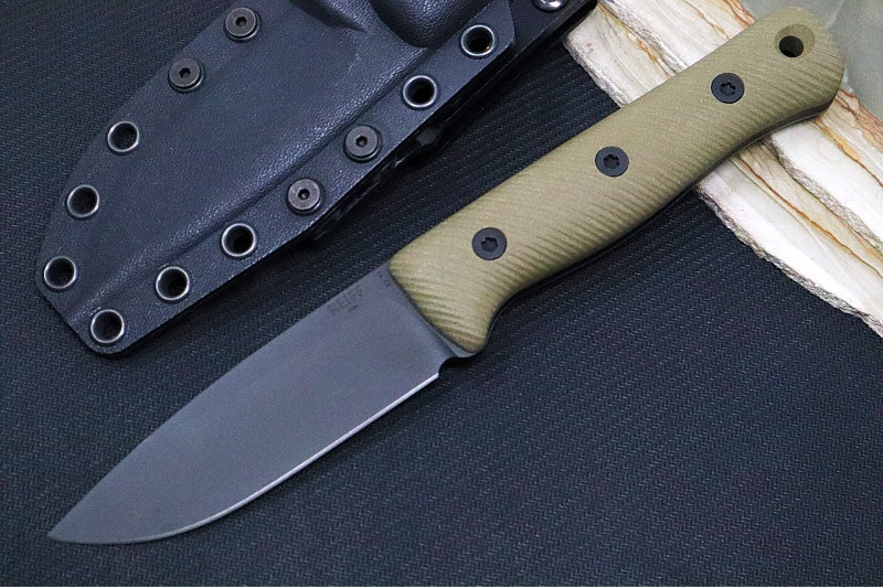 Reiff Knives F4 GEN2 Fixed Blade - Textured Green Canvas Micarta Handle / CPM-3V Steel / Black DLC Drop Point Blade / Black Kydex Sheath - Northwest Knives