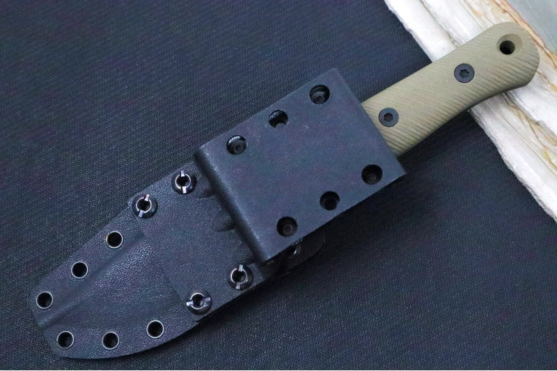 Reiff Knives F4 GEN2 Fixed Blade - Textured Green Canvas Micarta Handle / CPM-3V Steel / Black DLC Drop Point Blade / Black Kydex Sheath - Northwest Knives