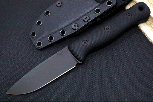 Reiff Knives F4 GEN2 Fixed Blade - Textured Black Canvas Micarta Handle / CPM-3V Steel / Black DLC Drop Point Blade / Black Kydex Sheath - Northwest Knives