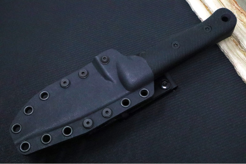 Reiff Knives F4 GEN2 Fixed Blade - Textured Black Canvas Micarta Handle / CPM-3V Steel / Black DLC Drop Point Blade / Black Kydex Sheath - Northwest Knives