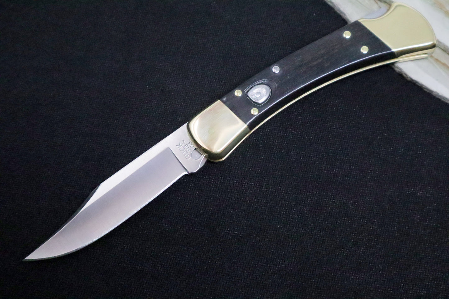 Buck 110 Hunter Auto - Plain Blade / Ebony Wood Handle