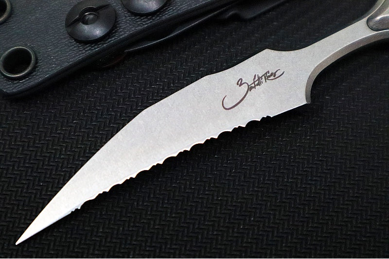 Microtech Marfione Select BEE Push Dagger - 440C Stonewashed Wharncliffe Serrated Blade / Stonewashed Titanium Handles / Blue Accents / Kydex IWB Sheath - Northwest Knives