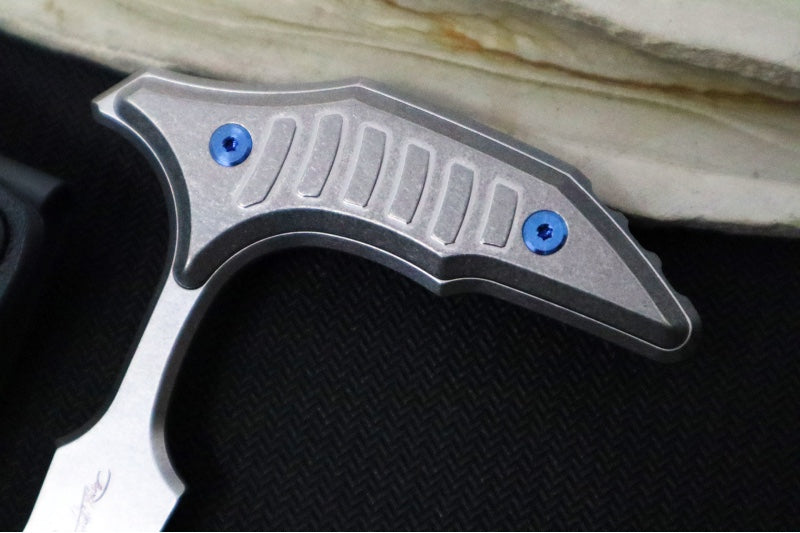 Microtech Marfione Select BEE Push Dagger - 440C Stonewashed Wharncliffe Serrated Blade / Stonewashed Titanium Handles / Blue Accents / Kydex IWB Sheath - Northwest Knives
