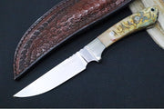 Bloodworth Custom Knives Fixed Blade - Hunter - 1080 Carbon Steel Blde - Ram Horn Handle - Brown Leather Sheath - Northwest Knives