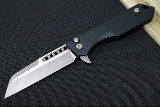 Heretic Knives Jinn Flipper - Black Anodized Aluminum Handle / Battleworn Finished Blade / Sheepsfoot Style - Northwest Knives