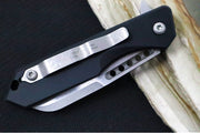 Heretic Knives Jinn Flipper - Black Anodized Aluminum Handle / Battleworn Finished Blade / Sheepsfoot Style - Northwest Knives