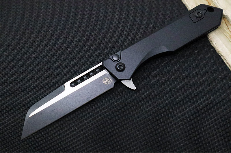 Heretic Knives Jinn Flipper - Black Anodized Aluminum Handle / Two-Toned Finished Blade / Sheepsfoot Style - Northwest Knives