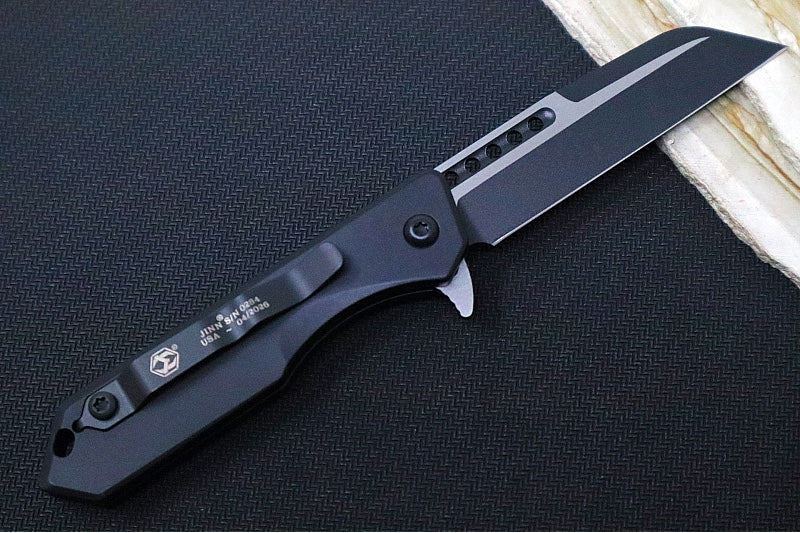 Heretic Knives Jinn Flipper - Black Anodized Aluminum Handle / Two-Toned Finished Blade / Sheepsfoot Style - Northwest Knives