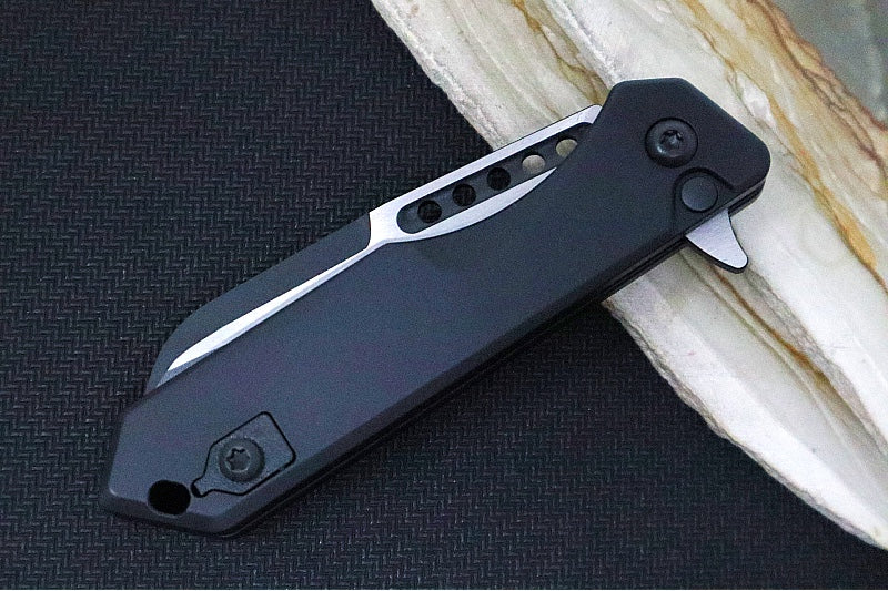 Heretic Knives Jinn Flipper - Black Anodized Aluminum Handle / Two-Toned Finished Blade / Sheepsfoot Style - Northwest Knives
