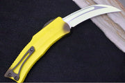 Heretic Knives Freshly Peeled Stabana OTF - Yellow & Brown Anodized Aluminum Handle / Yellow Cerakote Finish / Single Edge Hawkbill Style - Northwest Knives