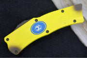 Heretic Knives Freshly Peeled Stabana OTF - Yellow & Brown Anodized Aluminum Handle / Yellow Cerakote Finish / Single Edge Hawkbill Style - Northwest Knives