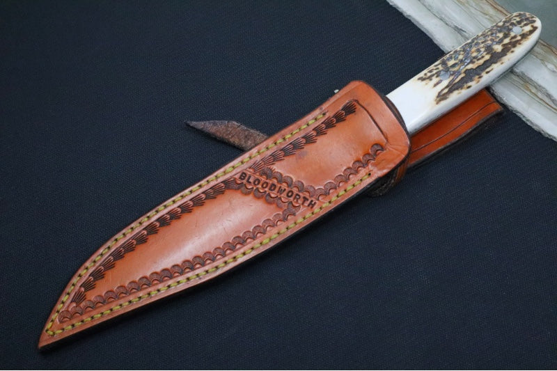 Bloodworth Custom Knives Fixed Blade - Cowboy Bowie - Carbon Steel - Stag Horn Handle - Northwest Knives