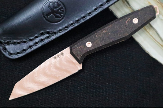 Boker Daily Knives AK1 - Space Coral Copper Carbon Fiber Handle / Chad Nichols Boomerang Damascus / Reverse Tanto / Rose Gold Finished Blade & Accents 132502DAM