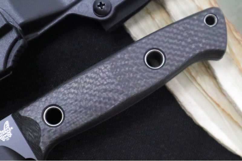 Benchmade 165BK Mini Bushcrafter Fixed Blade - CPM-Cruwear / Drop Point / Black Carbon Fiber Handle & Red Spacers / Black Kydex Sheath