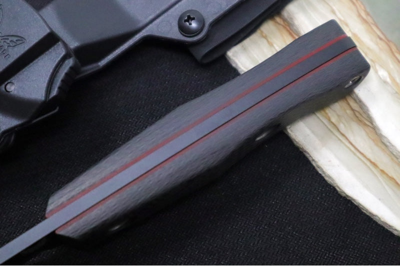 Benchmade 165BK Mini Bushcrafter Fixed Blade - CPM-Cruwear / Drop Point / Black Carbon Fiber Handle & Red Spacers / Black Kydex Sheath