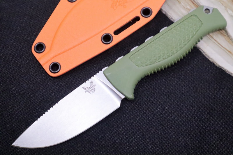 Benchmade 15006-1 Steep Country Fixed Blade - CPM-S30V Steel / Stonewashed Finish / Dark Olive Santoprene Handle / Black & Orange Boltaron Sheath - Northwest Knives