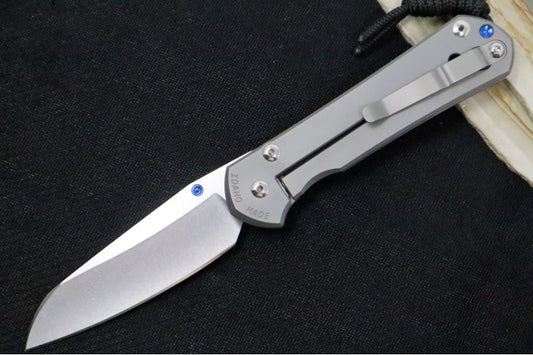 Chris Reeve Knives Large Sebenza 31 Glass Blasted LEFT HAND - Insingo Blade / CPM-Magnacut Steel / Titanium Handle / Blue Accents L31-1009