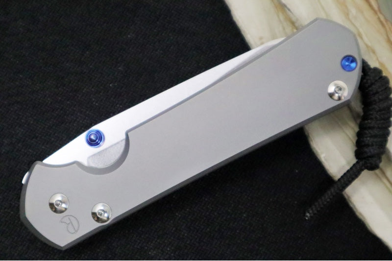 Chris Reeve Knives Large Sebenza 31 Glass Blasted LEFT HAND - Insingo Blade / CPM-Magnacut Steel / Titanium Handle / Blue Accents L31-1686