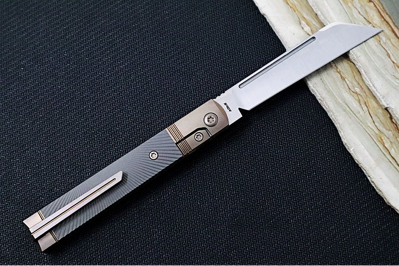 Jack Wolf Knives Titanium Starburst Feel Good Jack Flipper - Starburt Patterned Titanium Handle / Titanium Liners & Bolsters / CPM-S90V Steel - Northwest Knives