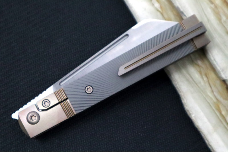 Jack Wolf Knives Titanium Starburst Feel Good Jack Flipper - Starburt Patterned Titanium Handle / Titanium Liners & Bolsters / CPM-S90V Steel - Northwest Knives