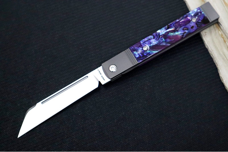 Jack Wolf Knives Purple Abalone Feel Good Jack Flipper - Purple Abalone & Titanium Handle / Titanium Liners & Bolsters / CPM-S90V Steel - Northwest Knives