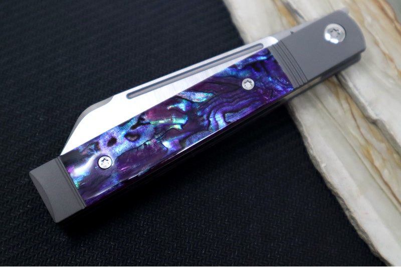 Jack Wolf Knives Purple Abalone Feel Good Jack Flipper - Purple Abalone & Titanium Handle / Titanium Liners & Bolsters / CPM-S90V Steel - Northwest Knives