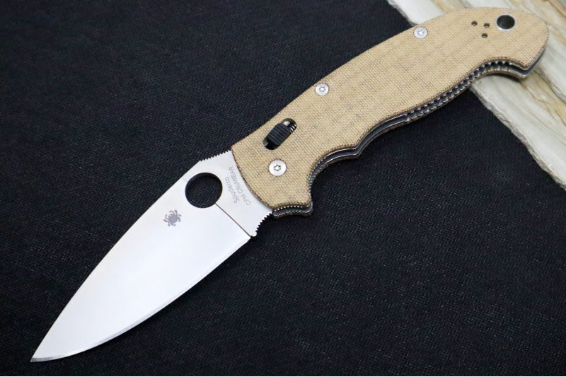 Spyderco Manix 2 XL - Brown Canvas Micarta Handle / CPM-CruWear Steel / Satin finish / Leaf Shaped Blade C95MPCW2 - Northwest Knives