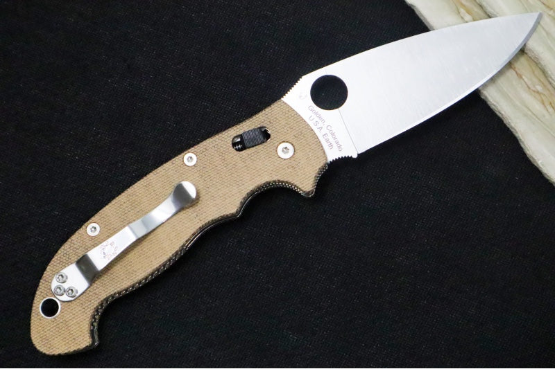 Spyderco Manix 2 XL - Brown Canvas Micarta Handle / CPM-CruWear Steel / Satin finish / Leaf Shaped Blade C95MPCW2 - Northwest Knives