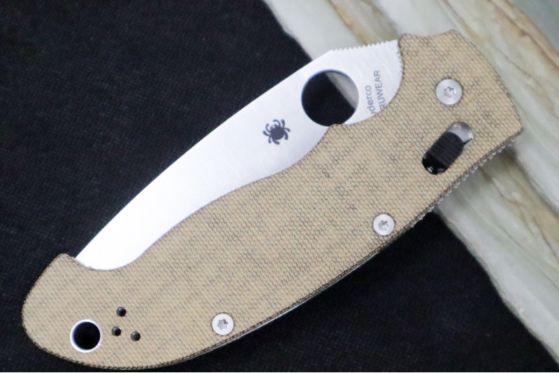 Spyderco Manix 2 XL - Brown Canvas Micarta Handle / CPM-CruWear Steel / Satin finish / Leaf Shaped Blade C95MPCW2