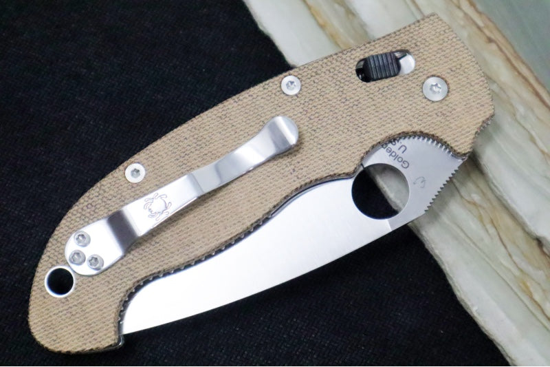 Spyderco Manix 2 XL - Brown Canvas Micarta Handle / CPM-CruWear Steel / Satin finish / Leaf Shaped Blade C95MPCW2 - Northwest Knives
