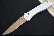 Benchmade 710FE-24 SEVEN | TEN  - Recurve Drop Point Blade / CPM-S90V Steel / Gray Machined Aluminum Handle / FDE PVD Accents - Northwest Knives