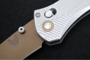 Benchmade 710FE-24 SEVEN | TEN  - Recurve Drop Point Blade / CPM-S90V Steel / Gray Machined Aluminum Handle / FDE PVD Accents - Northwest Knives