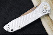 Benchmade 710FE-24 SEVEN | TEN  - Recurve Drop Point Blade / CPM-S90V Steel / Gray Machined Aluminum Handle / FDE PVD Accents - Northwest Knives