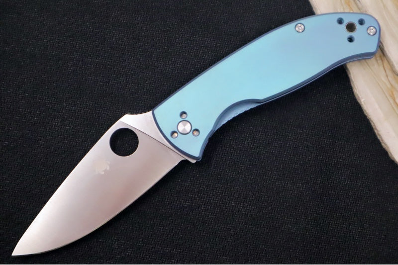 Spyderco Tenacious - Blue Anodized Titanium  Handle / Satin 8Cr13MoV Blade - C122TIBLP - Northwest Knives