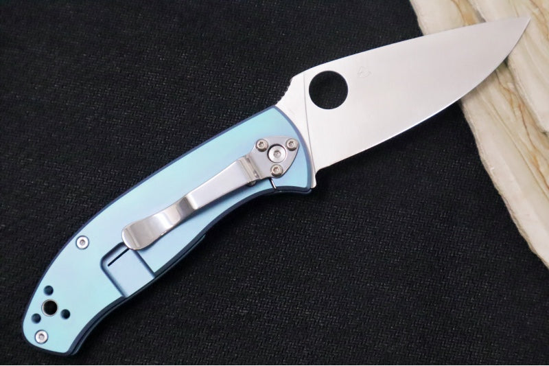 Spyderco Tenacious - Blue Anodized Titanium  Handle / Satin 8Cr13MoV Blade - C122TIBLP - Northwest Knives