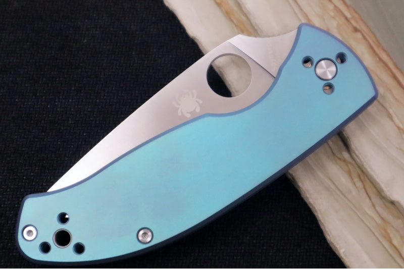Spyderco Tenacious - Blue Anodized Titanium  Handle / Satin 8Cr13MoV Blade - C122TIBLP - Northwest Knives