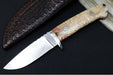 Bloodworth Custom Knives Fixed Blade - Bushcrafter - 154CM Stainless Steel Blade - Musk Ox Handle - Brown Leather Sheath - Northwest Knives