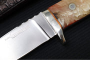 Bloodworth Custom Knives Fixed Blade - Bushcrafter - 154CM Stainless Steel Blade - Musk Ox Handle - Brown Leather Sheath - Northwest Knives