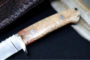 Bloodworth Custom Knives Fixed Blade - Bushcrafter - 154CM Stainless Steel Blade - Musk Ox Handle - Brown Leather Sheath - Northwest Knives