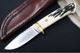 Bloodworth Custom Knives Fixed Blade - Bushcrafter - 154CM Stainless Steel Blade - Camel Bone Handle - Brown Leather Sheath - Northwest Knives
