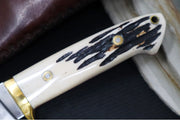 Bloodworth Custom Knives Fixed Blade - Bushcrafter - 154CM Stainless Steel Blade - Camel Bone Handle - Brown Leather Sheath - Northwest Knives
