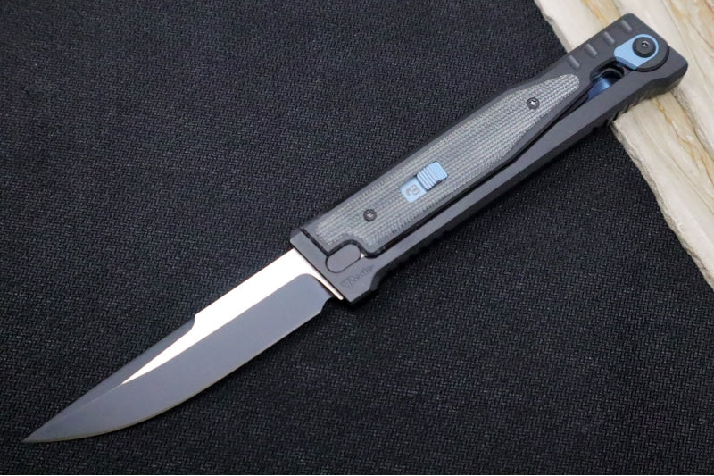 Reate Knives EXO Gravity Knife - Black PVD Titanium Handle & Black Micarta Inlay / Black PVD Finish / Drop Point Blade / Elmax Steel