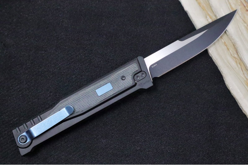 Reate Knives EXO Gravity Knife - Black PVD Titanium Handle & Black Micarta Inlay / Black PVD Finish / Drop Point Blade / Elmax Steel